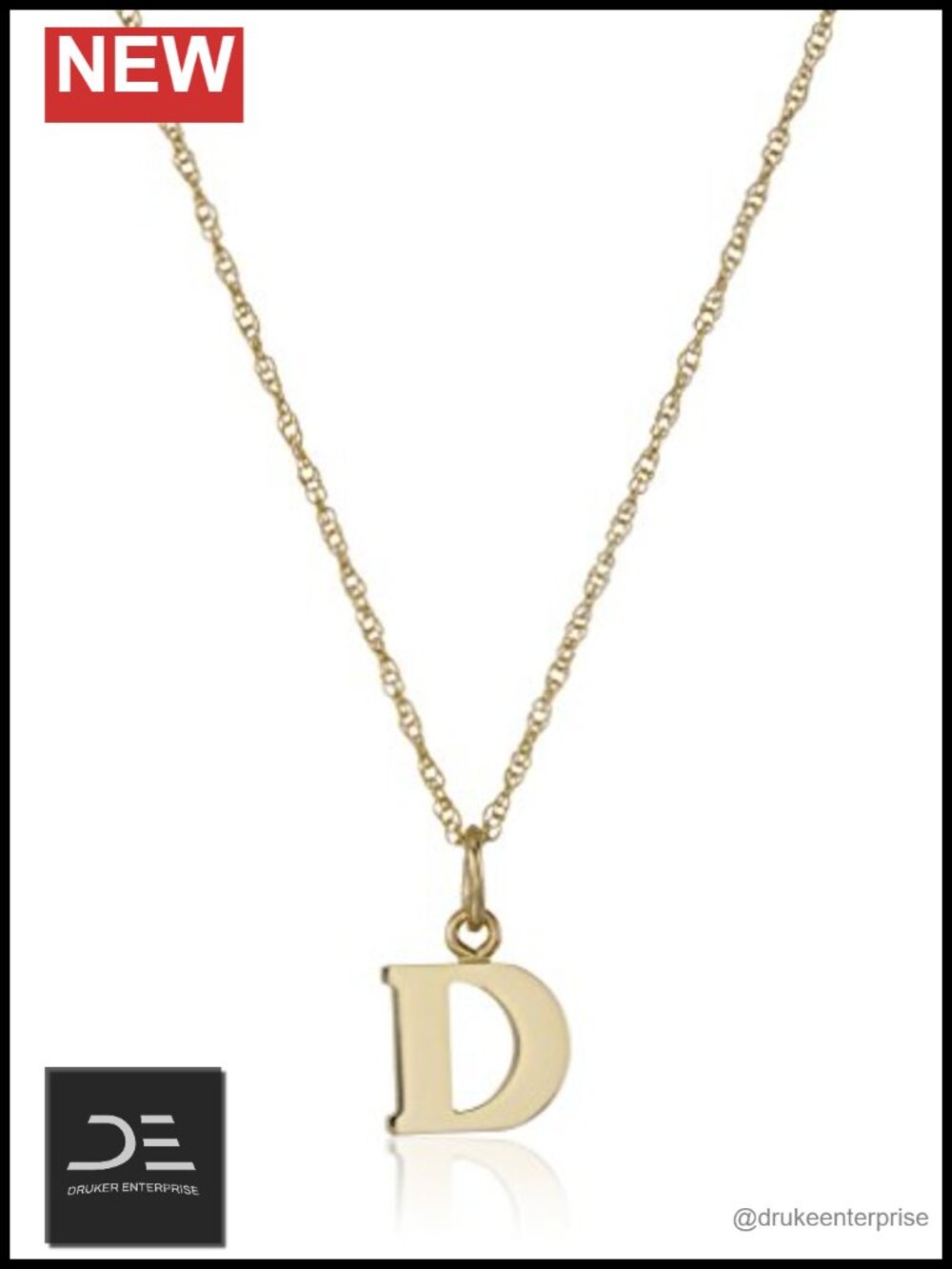 14K Gold-Filled Initial D Charm Pendant Necklace 18" Rope Chain